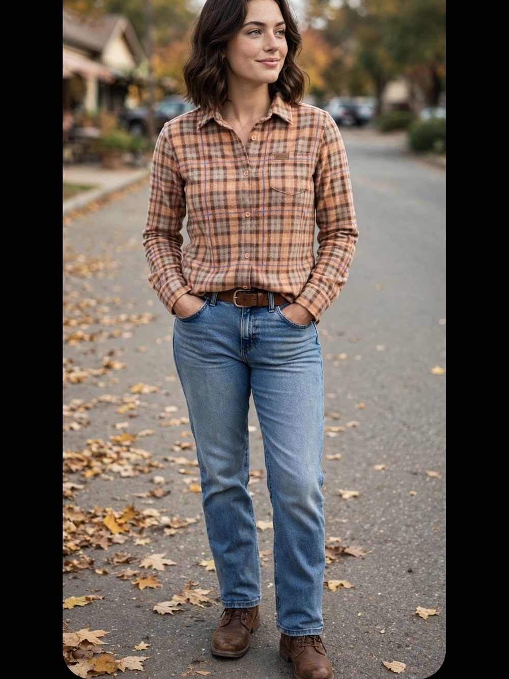 Plaid Button-Up Women’s Sweater Shirt in Rust Plaid